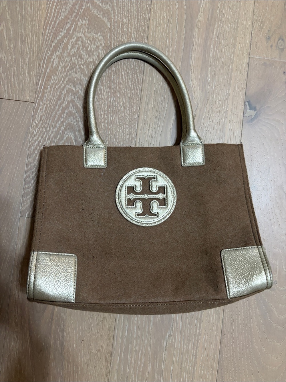 Tory Burch Brown Tote with Metallic Gold Accents